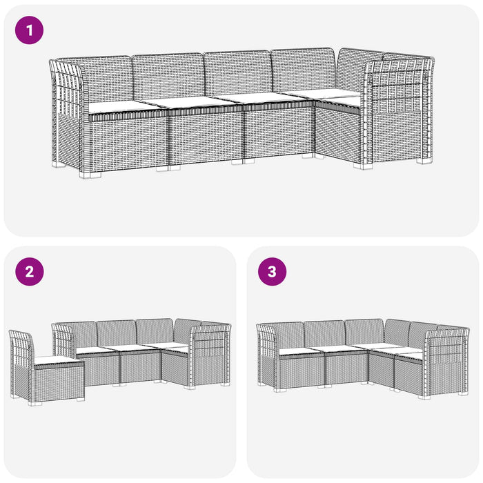 Sofa de grădină cu 5 locuri cu perne aspect rattan PP WALTI