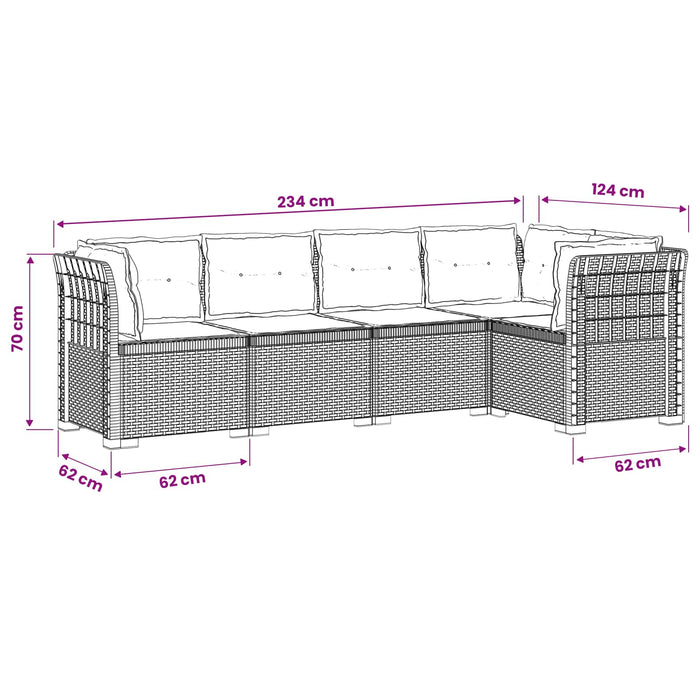 Sofa de grădină cu 5 locuri cu perne aspect rattan PP Alb WALTI