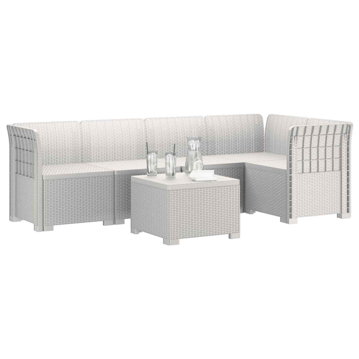 Sofa de grădină cu 5 locuri aspect rattan PP Alb WALTI