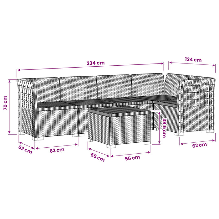 Sofa de grădină cu 5 locuri aspect rattan PP Alb WALTI