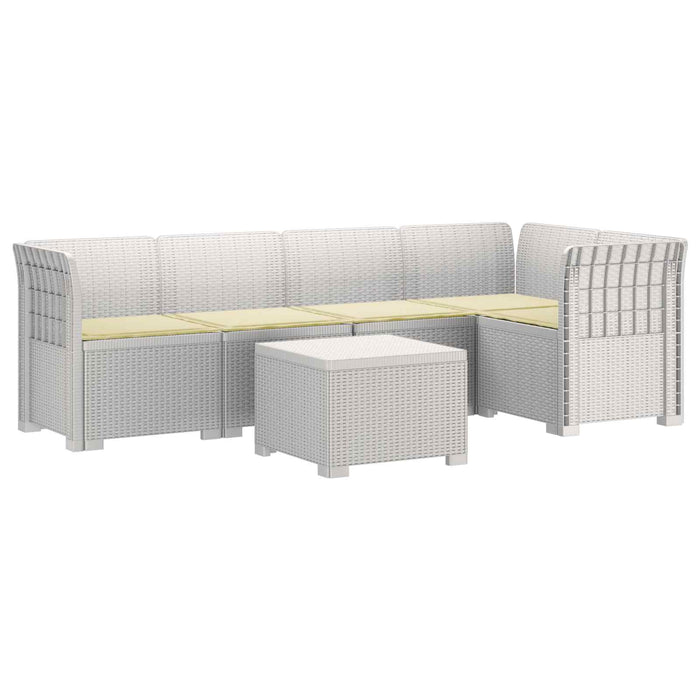 Sofa de grădină cu 5 locuri cu perne aspect rattan PP Alb WALTI