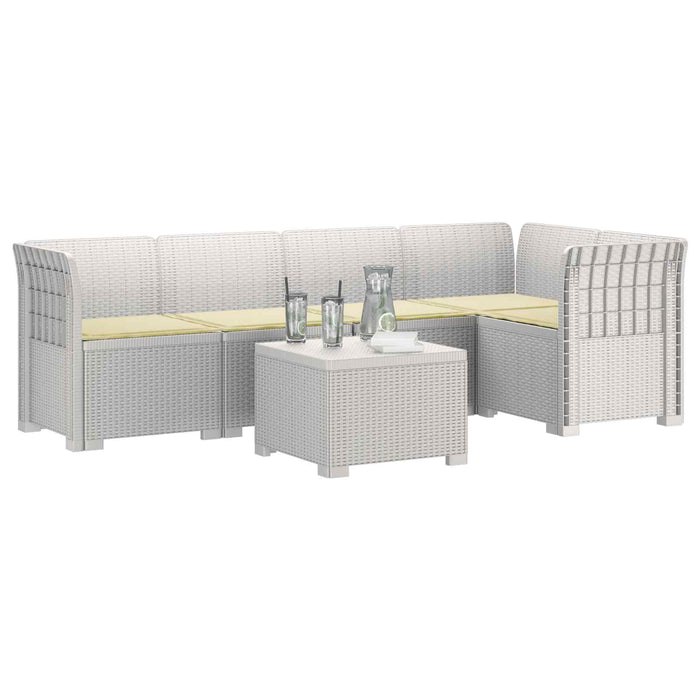 Sofa de grădină cu 5 locuri cu perne aspect rattan PP Alb WALTI