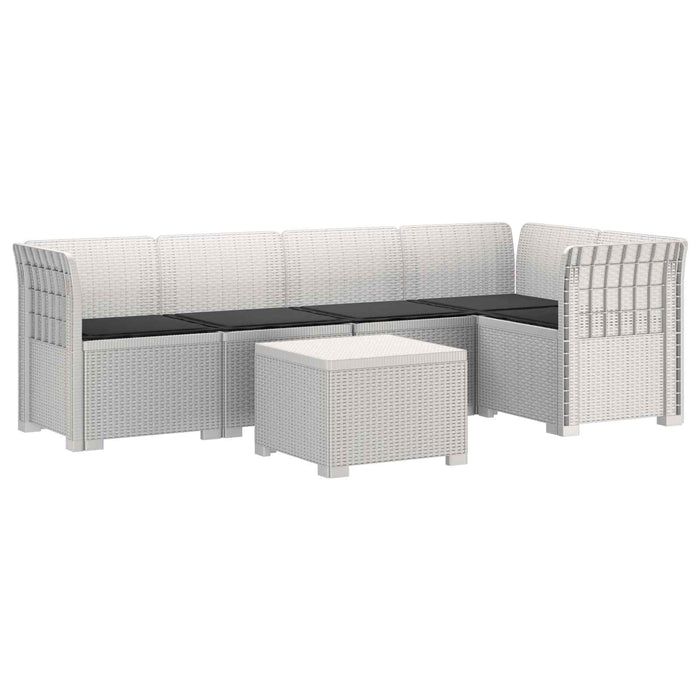 Sofa de grădină cu 5 locuri cu perne aspect rattan PP Alb WALTI