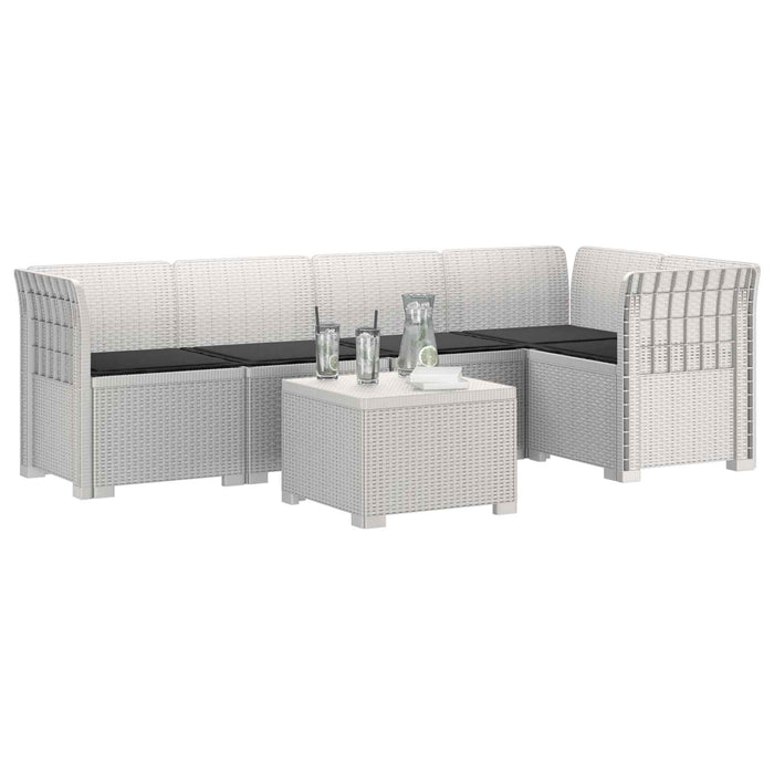 Sofa de grădină cu 5 locuri cu perne aspect rattan PP Alb WALTI