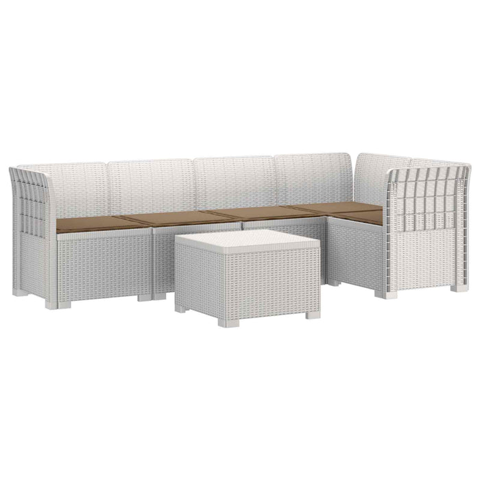 Sofa de grădină cu 5 locuri cu perne aspect rattan PP Alb WALTI