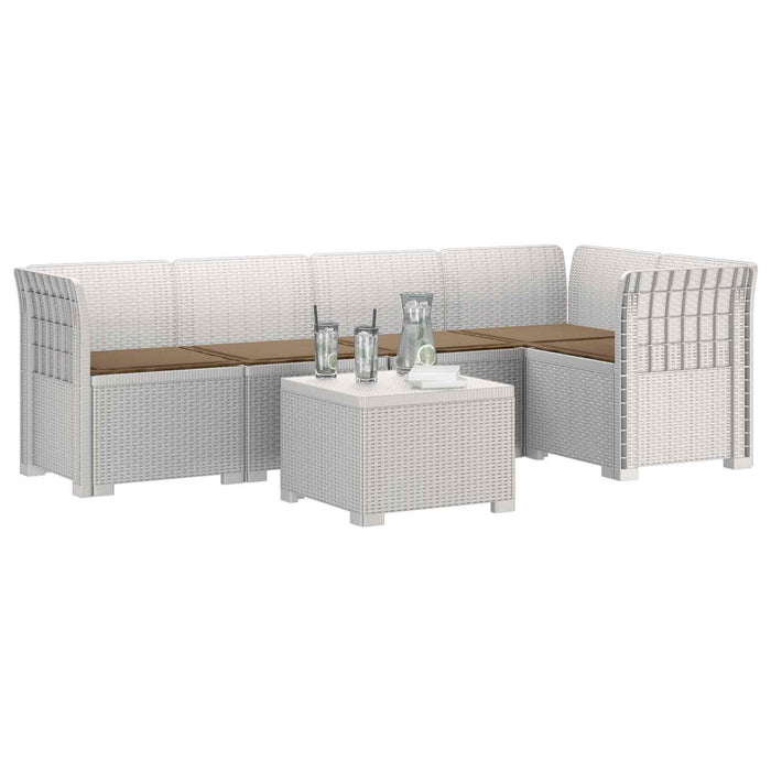 Sofa de grădină cu 5 locuri cu perne aspect rattan PP Alb WALTI