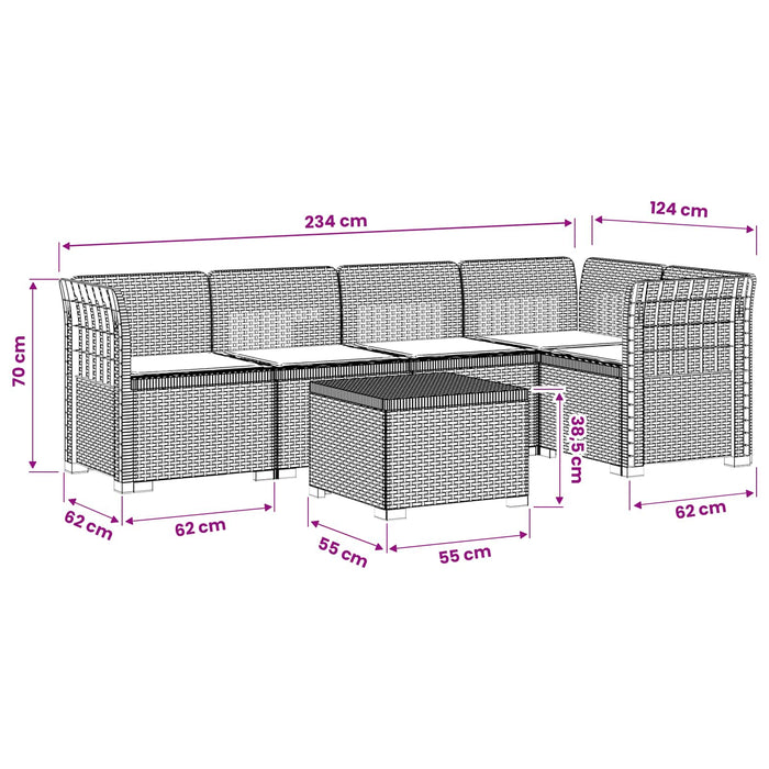 Sofa de grădină cu 5 locuri cu perne aspect rattan PP Alb WALTI