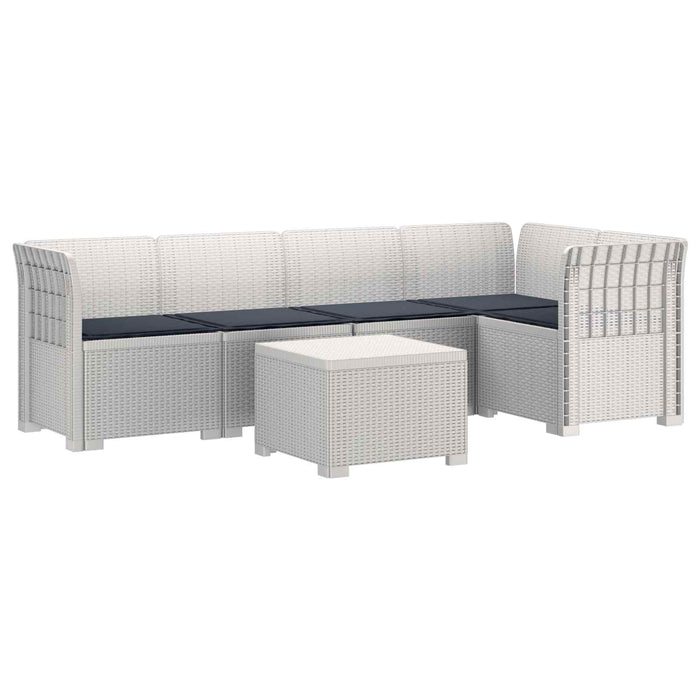 Sofa de grădină cu 5 locuri cu perne aspect rattan PP Alb WALTI