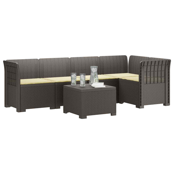 Sofa de grădină cu 5 locuri cu perne aspect rattan PP WALTI