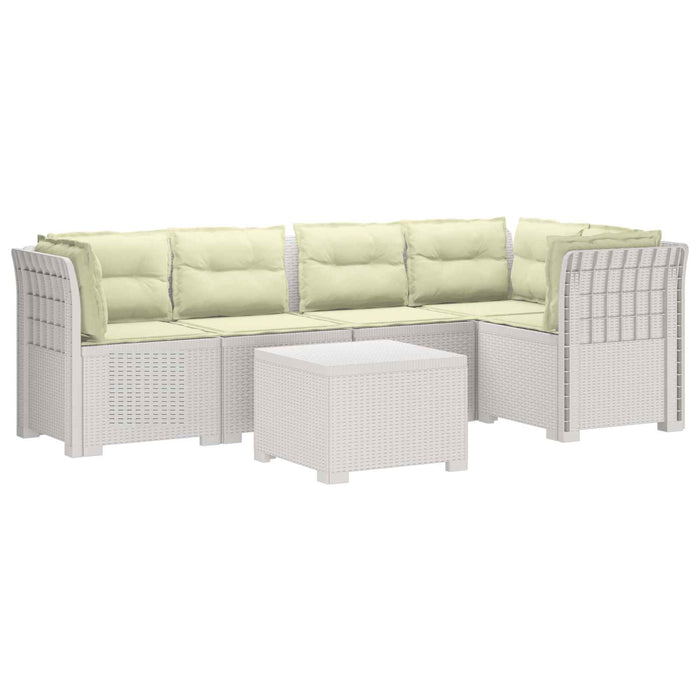 Sofa de grădină cu 5 locuri cu perne aspect rattan PP Alb WALTI