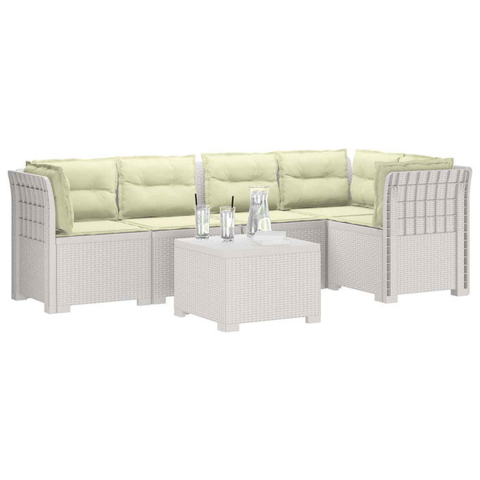 Sofa de grădină cu 5 locuri cu perne aspect rattan PP Alb WALTI