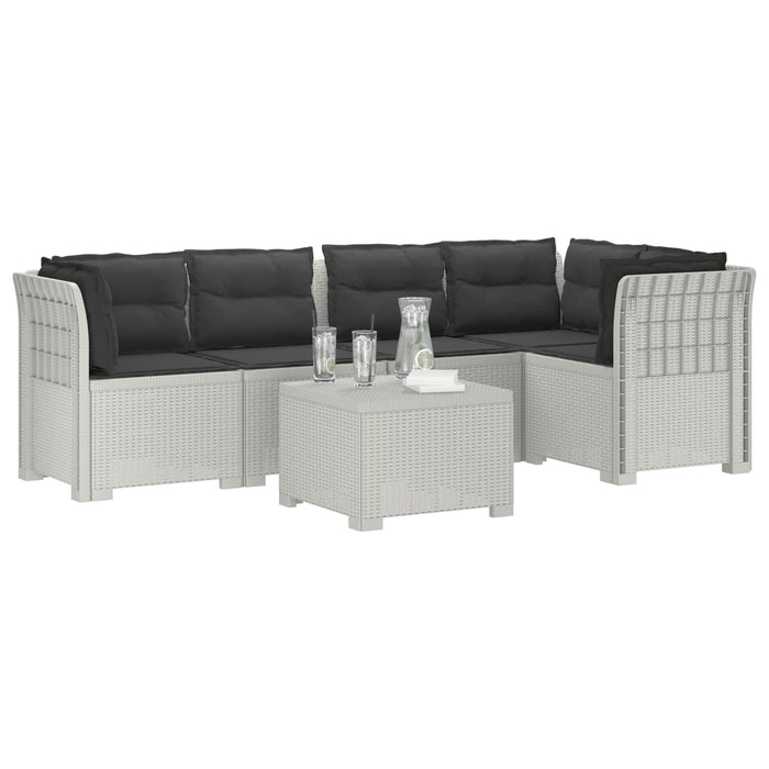 Sofa de grădină cu 5 locuri cu perne aspect rattan PP Alb WALTI