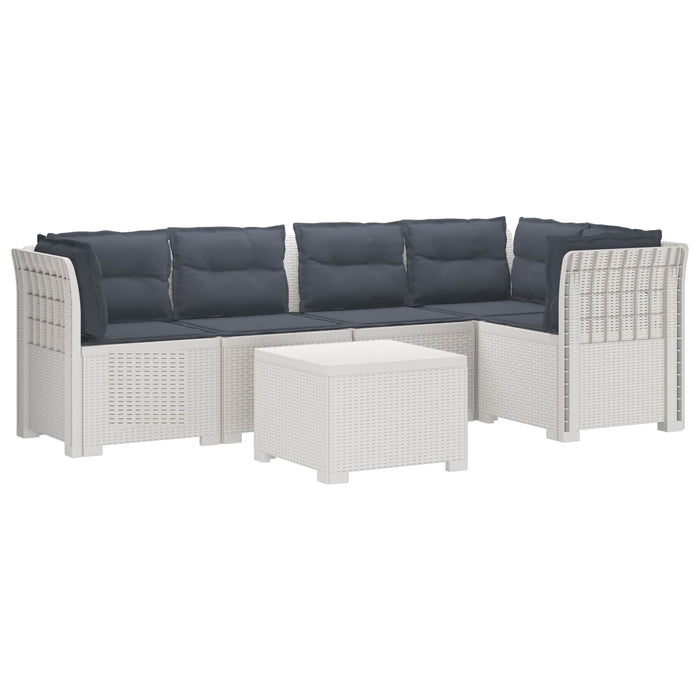 Sofa de grădină cu 5 locuri cu perne aspect rattan PP Alb WALTI