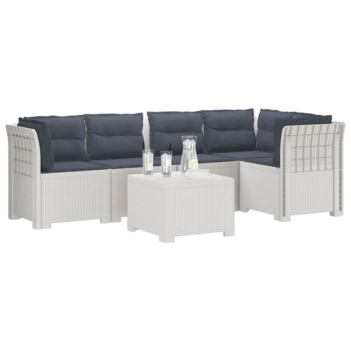 Sofa de grădină cu 5 locuri cu perne aspect rattan PP Alb WALTI