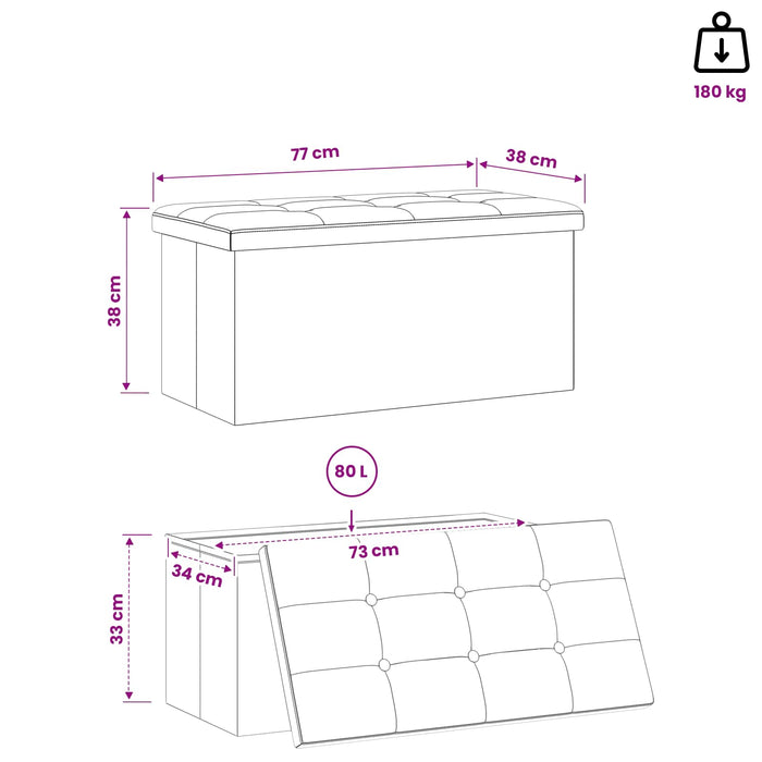 Bancă de depozitare pliabilă Negru 180 kg 80 L 77 x 38 x 38 cm WALTI