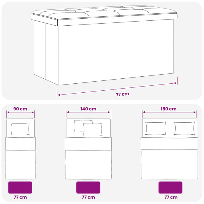 Bancă de depozitare pliabilă Alb 180 kg 80 L 77 x 38 x 38 cm In WALTI