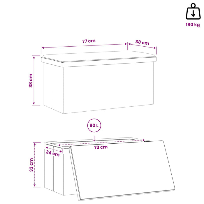 Bancă de depozitare pliabilă Gri 180 kg 80 L 77 x 38 x 38 cm WALTI