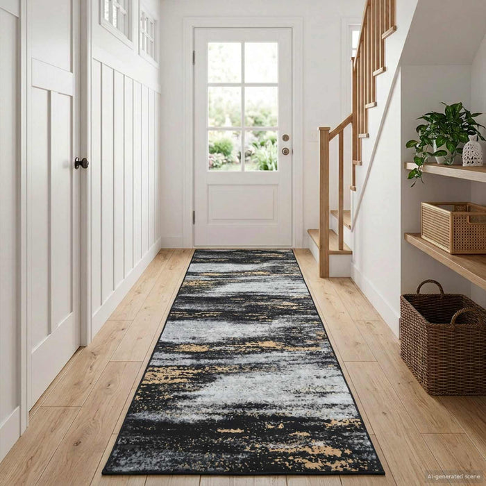 Covor Runner LESAKA Negru și Aur 50 x 150 cm Catifea diamant WALTI