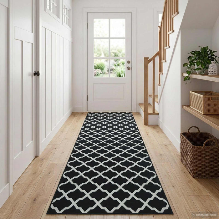 Covor Runner LESAKA Negru și alb 80 x 100 cm Catifea diamant WALTI