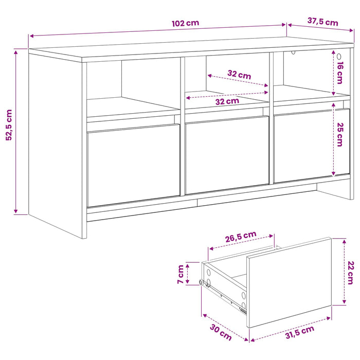 Comodă TV 102 x 37,5 x 52,5 cm Stejar Artizanal Lemn compozit - WALTI WALTI