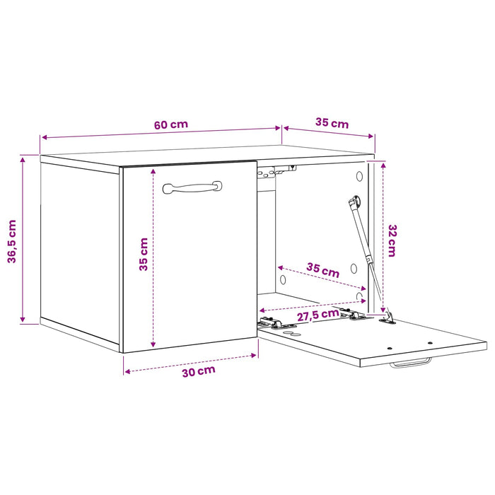 Dulap de perete 60 x 36,5 x 35 cm Lemn prelucrat Stejar Negru WALTI