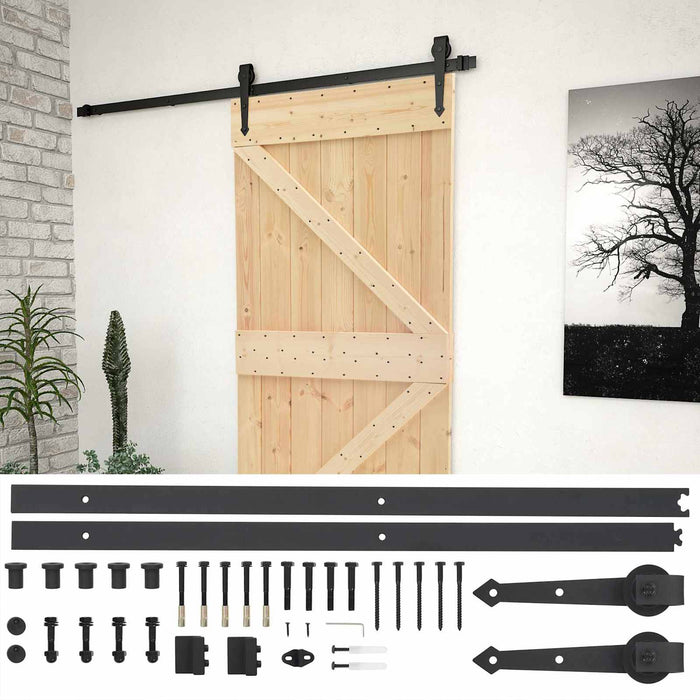 Ușă glisantă Natural și Negru 90 x 210 cm Lemn masiv de pin - WALTI WALTI