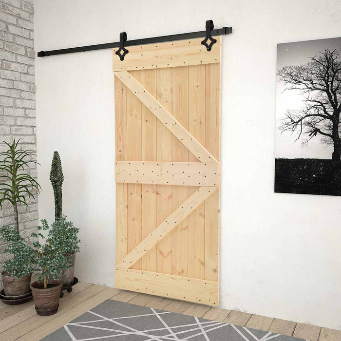 Ușă glisantă Natural și Negru 90 x 210 cm Lemn masiv de pin - WALTI WALTI