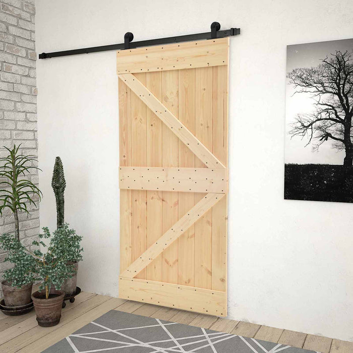 Ușă glisantă Natural și Negru 90 x 210 cm Lemn masiv de pin - WALTI WALTI