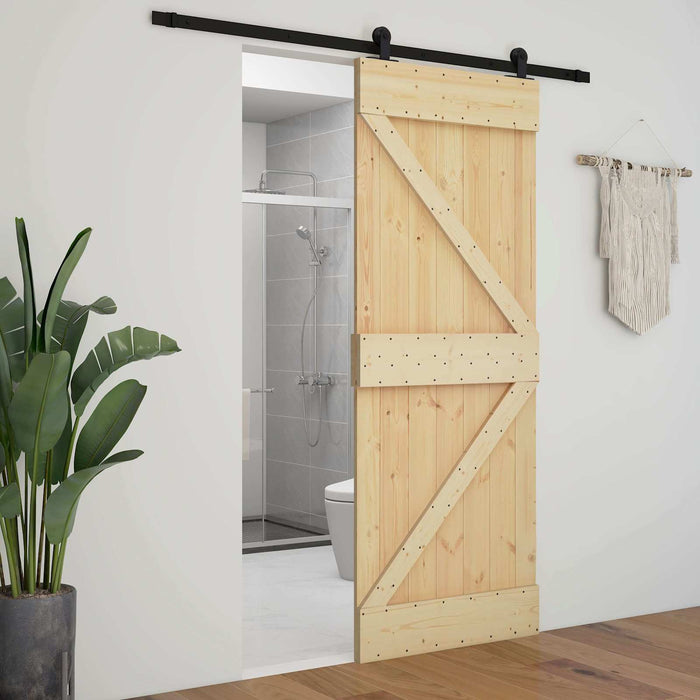 Ușă glisantă Natural și Negru 90 x 210 cm Lemn masiv de pin - WALTI WALTI