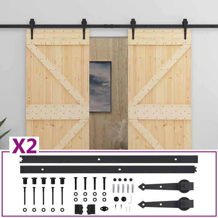 Ușă glisantă 2 pcs Natural și Negru Lemn masiv de pin - WALTI WALTI