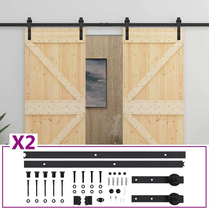 Ușă glisantă 2 pcs Natural și Negru Lemn masiv de pin - WALTI WALTI