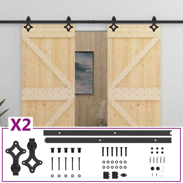 Ușă glisantă 2 pcs Natural și Negru Lemn masiv de pin - WALTI WALTI