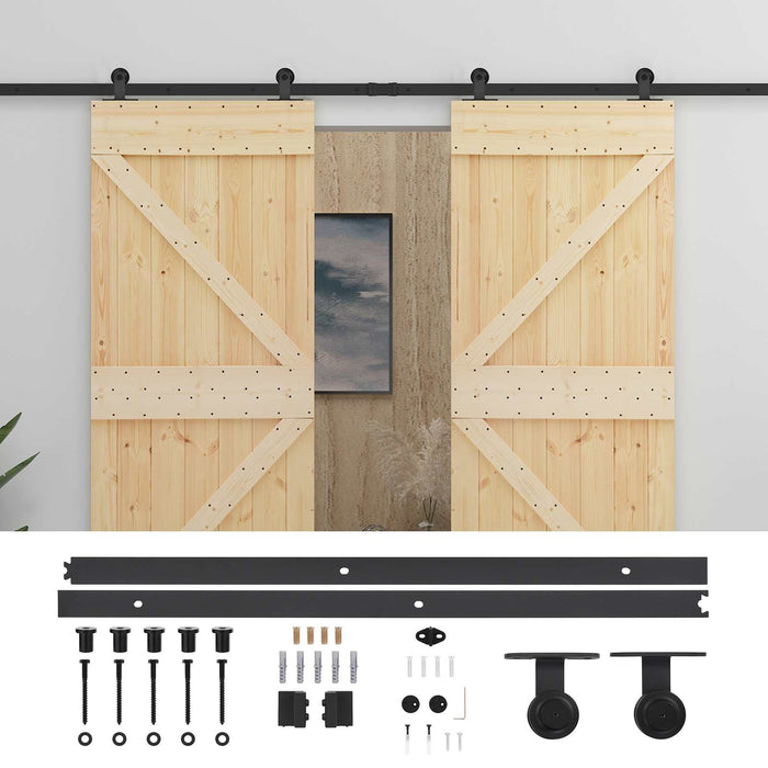 Ușă glisantă 2 pcs Natural și Negru Lemn masiv de pin - WALTI WALTI