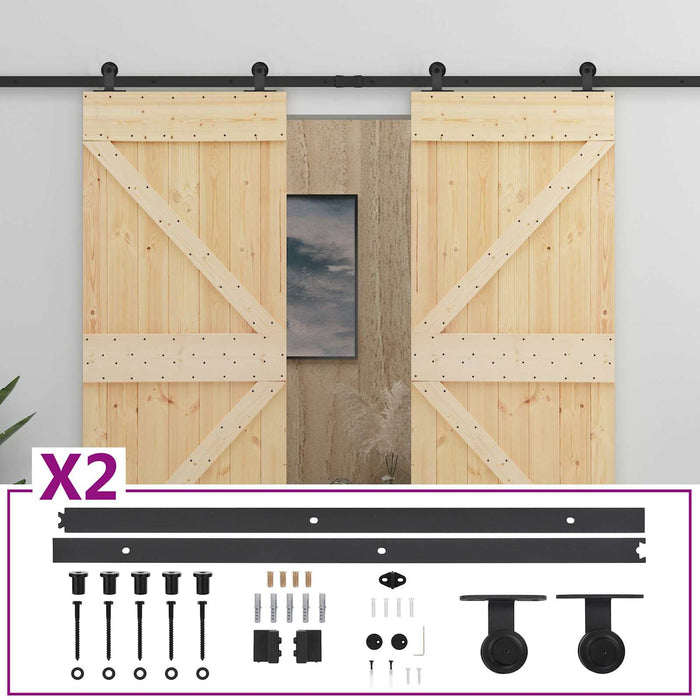 Ușă glisantă 2 pcs Natural și Negru Lemn masiv de pin - WALTI WALTI