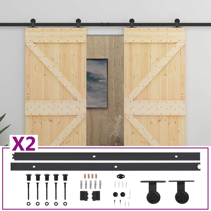 Ușă glisantă 2 pcs Natural și Negru Lemn masiv de pin WALTI