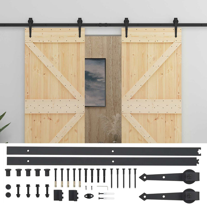 Ușă glisantă 2 pcs Natural și Negru Lemn masiv de pin - WALTI WALTI