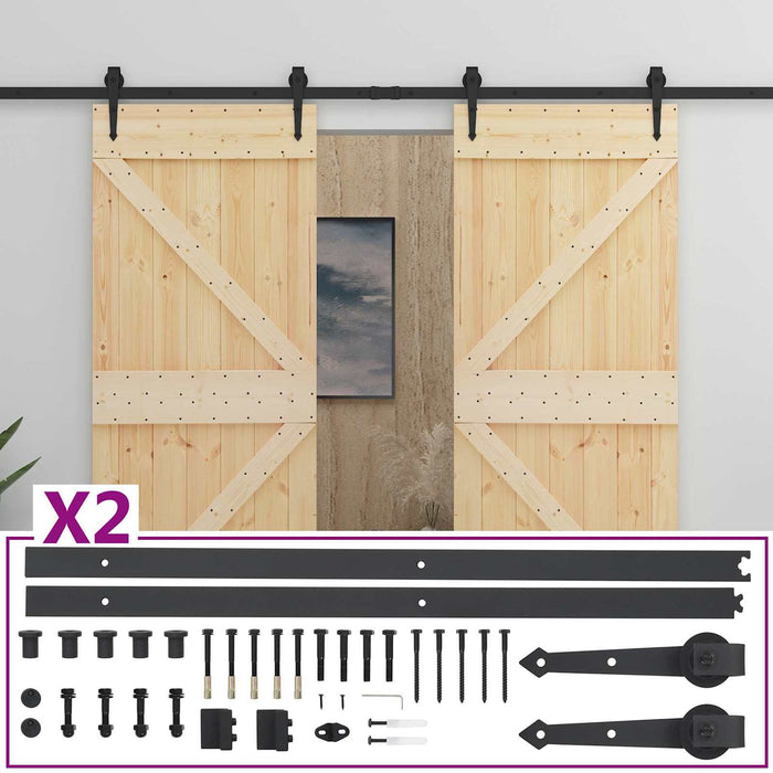 Ușă glisantă 2 pcs Natural și Negru Lemn masiv de pin - WALTI WALTI