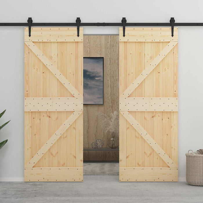 Ușă glisantă 2 pcs Natural și Negru Lemn masiv de pin - WALTI WALTI