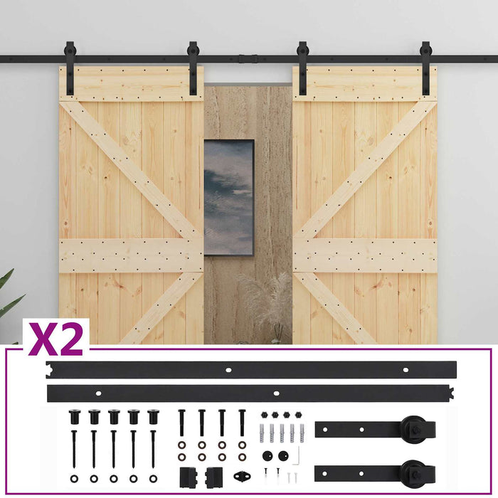 Ușă glisantă 2 pcs Natural și Negru Lemn masiv de pin - WALTI WALTI