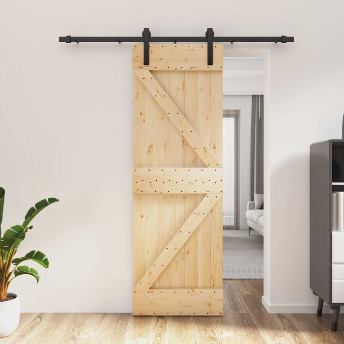 Ușă glisantă Natural și Negru 70 x 210 cm Lemn de Pin Solid WALTI