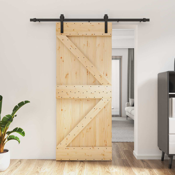Ușă glisantă Natural și Negru 85 x 210 cm Lemn de Pin Solid - WALTI WALTI