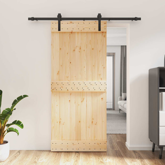 Ușă glisantă Natural și Negru 90 x 210 cm Lemn de Pin Solid WALTI