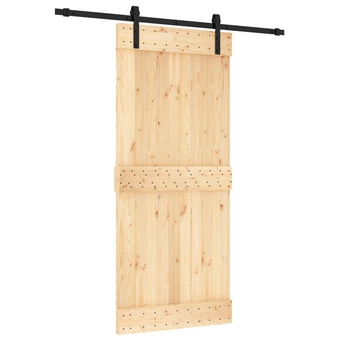Ușă glisantă Natural și Negru 90 x 210 cm Lemn de Pin Solid WALTI