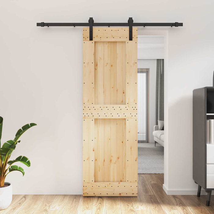 Ușă glisantă Natural și Negru 70 x 210 cm Lemn de Pin Solid WALTI