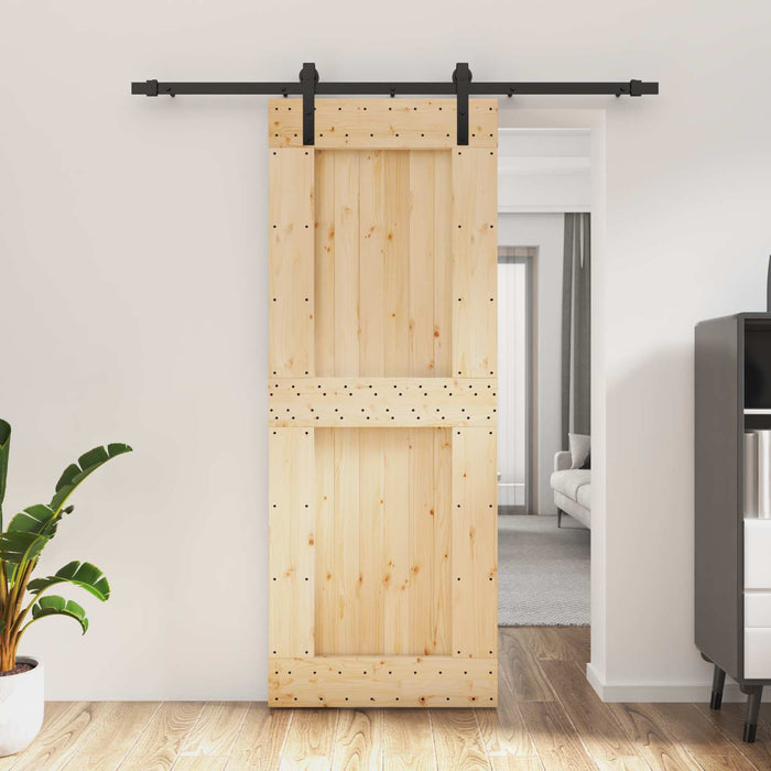 Ușă glisantă Natural și Negru 80 x 210 cm Lemn de Pin Solid WALTI
