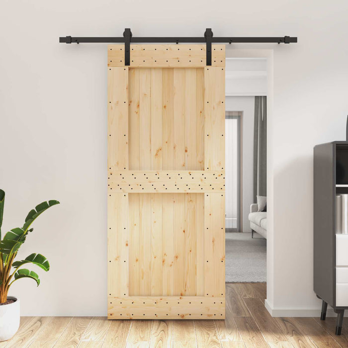 Ușă glisantă Natural și Negru 90 x 210 cm Lemn de Pin Solid WALTI
