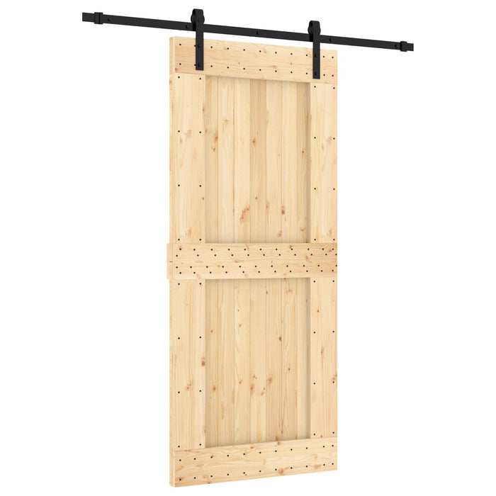 Ușă glisantă Natural și Negru 90 x 210 cm Lemn de Pin Solid WALTI