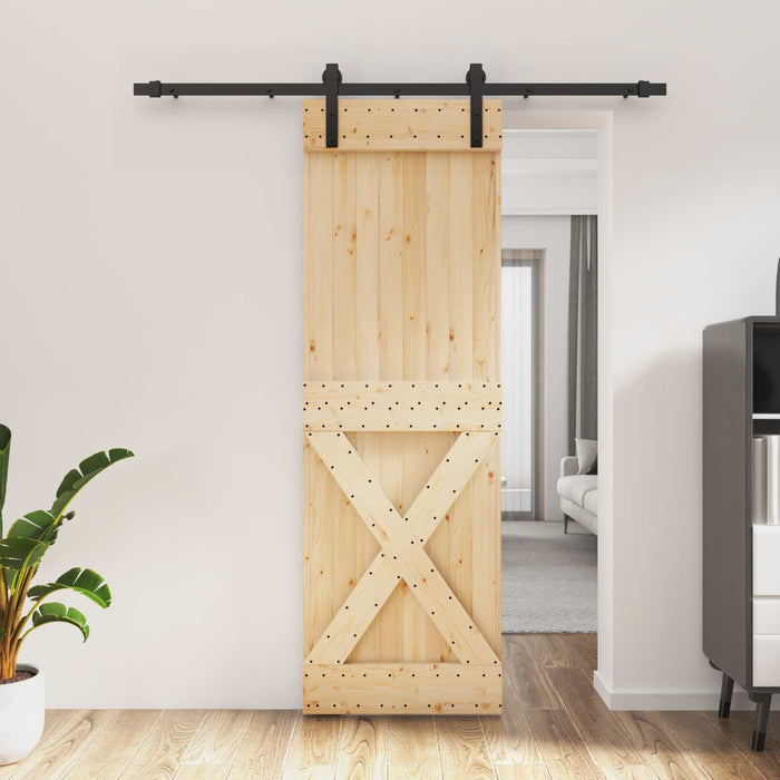 Ușă glisantă Natural și Negru 70 x 210 cm Lemn de Pin Solid WALTI