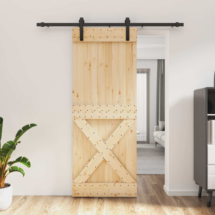 Ușă glisantă Natural și Negru 80 x 210 cm Lemn de Pin Solid - WALTI WALTI