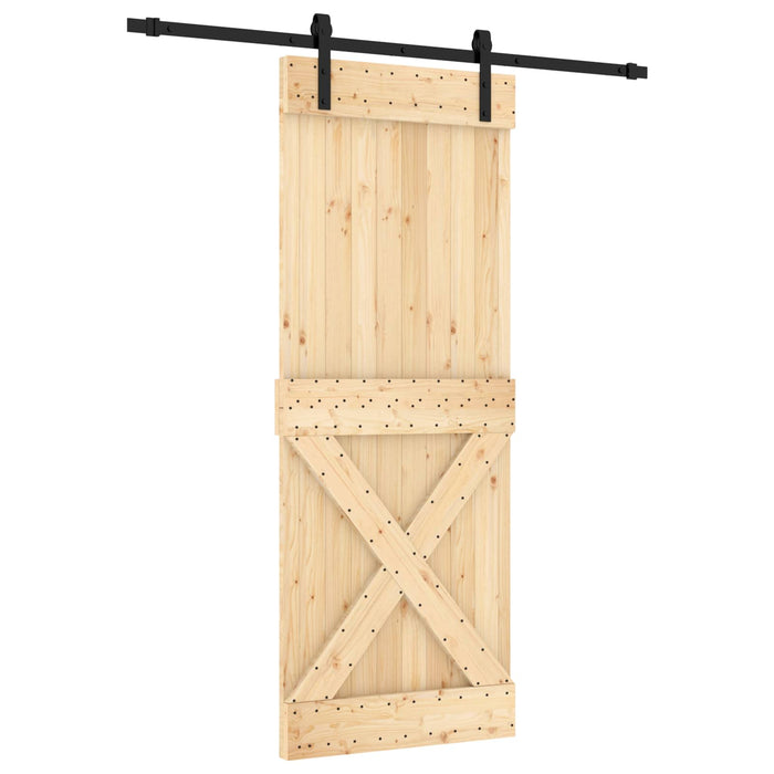 Ușă glisantă Natural și Negru 80 x 210 cm Lemn de Pin Solid - WALTI WALTI